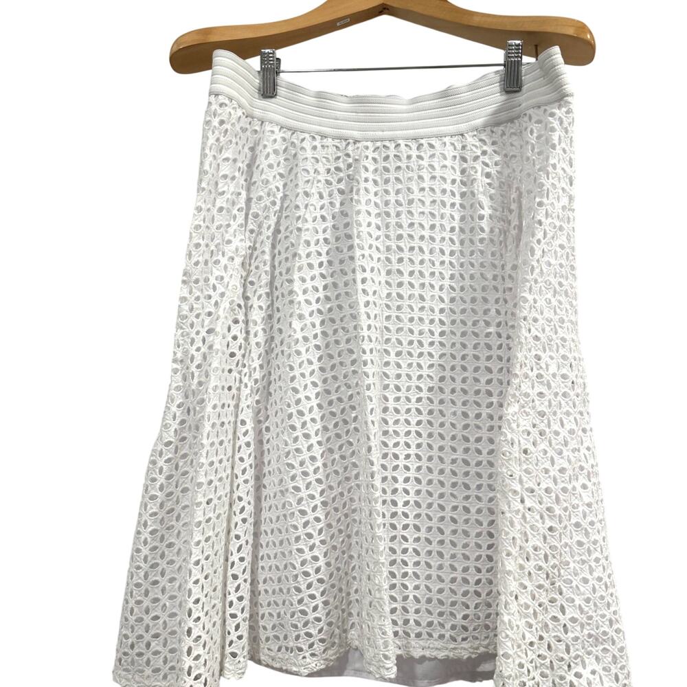 White Cotton Eyelet Skirt Lined A-Line Knee Length Roz & Ali XL Cottagecore